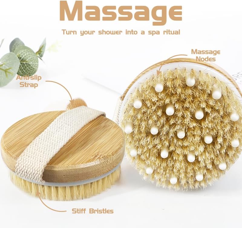 OHOO Bamboo Dry Body Brush Shower Brushing Removes Dry Skin with Massage Nodes Exfoliating Bath Brushes Body Scrubber - Image 3